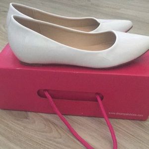 White patent hidden wedge flats